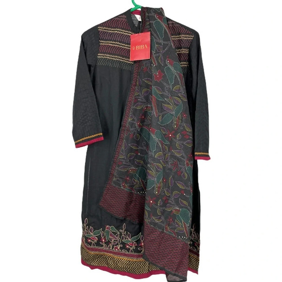 NWT 3 Piece Biba Kurti pant scarf set 36 black - Picture 1 of 5